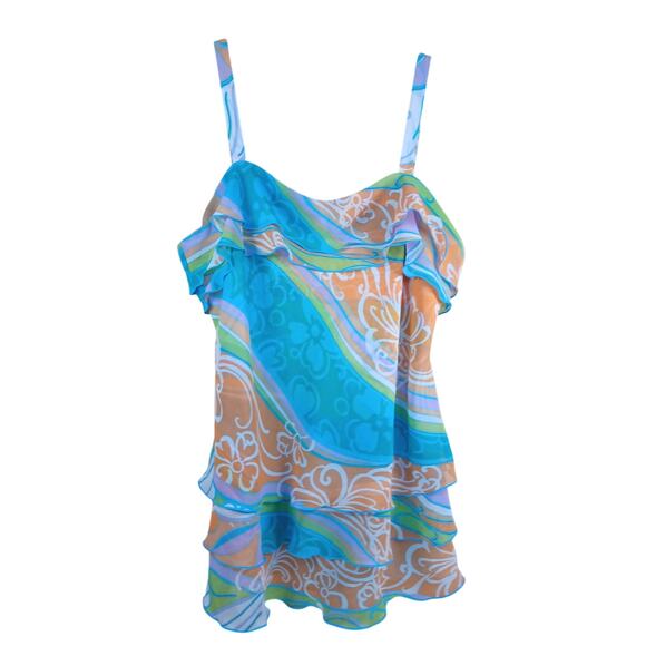 W Work To Weekend Tiered Sleeveless Top Size 12 Psychedelic Floral Paisley Y2K - Picture 3 of 6
